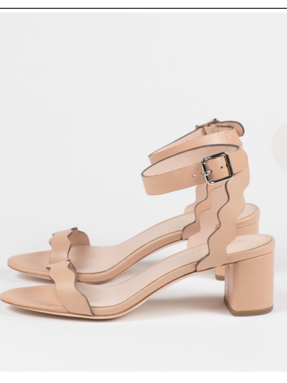 Loeffler Randall Emi Scalloped Leather Block Heel Sandals in Nude.
